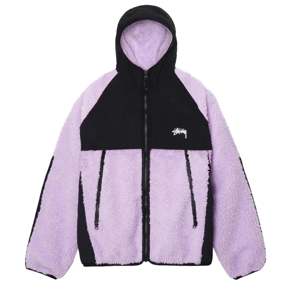 STÜSSY Sherpa Paneled Hooded Jacket lavender sz M